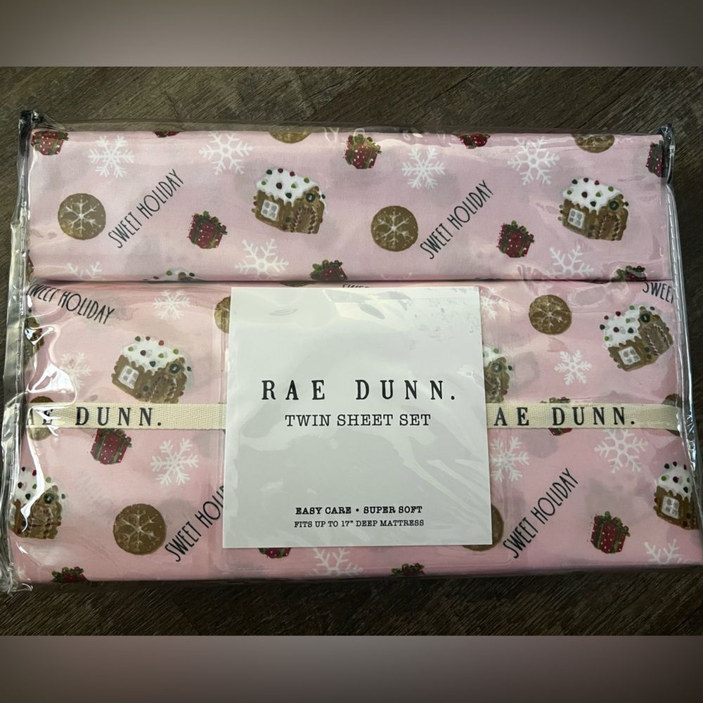 Rae Dunn Sweet Holiday Pink Twin Sheet Set